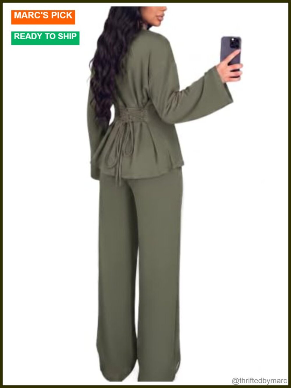 Women's 2 Piece Lounge Set Long Sleeve Top Wide Leg Pants with Pockets